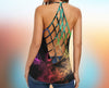 Gift For Nurse Skull Messy Hair No Sleep Criss-Cross Open Back Camisole Tank Top VA