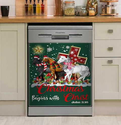 Horse Christmas Begins With Christ Decor Kitchen Dishwasher Cover
