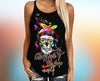 Gift For Nurse Skull Messy Hair No Sleep Criss-Cross Open Back Camisole Tank Top VA