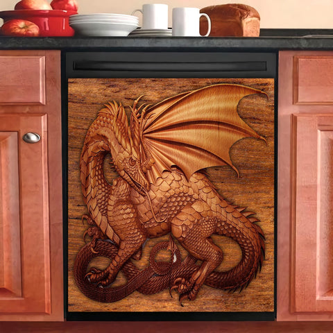 Dragon Wooden Kitchen Dishwasher Cover Decor Art Housewarming Gifts Home Decorations HT