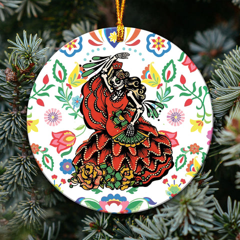 Dance Girl Ornament Skull Ornament Day of the Dead Sugar Skull Girl Tattoo Art Print Dia de los Muertos Hanging Ornament Tree Decor Indoor Car Decor HN