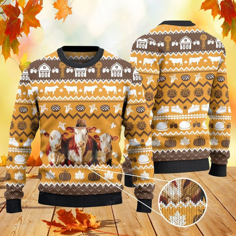 Hereford Cattle Lovers Thanksgiving Gift Knitted Sweater wool sweater