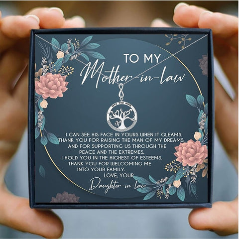 Mother In Law Tree Mothers Day Necklace Mom Jewelry Gift Card For Her, Mom, Grandma, Wife HT
