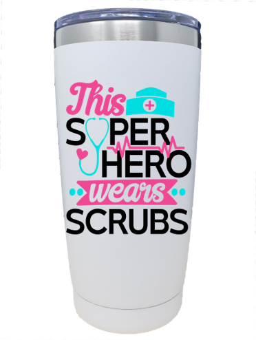 This Superhero Wears Scrubs - Nurse Stainless Steel Travel Tumbler with Slider Lid (20oz.)