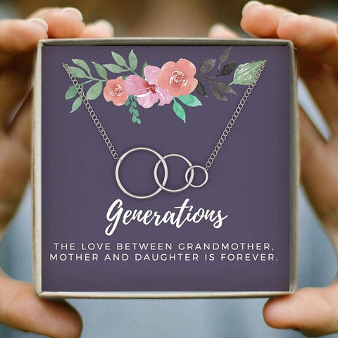 Generations Interlocking Three Circles Mothers Day Necklace Mom Jewelry Gift Card For Her, Mom, Grandma, Wife HT