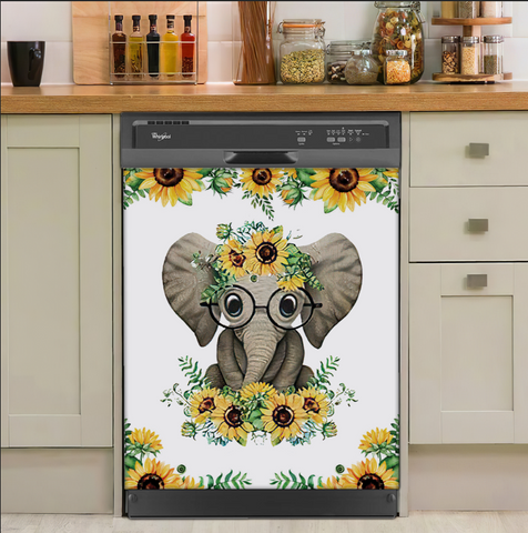 Elephant Sunflower Dishwasher Cover Kitchen Decor HT