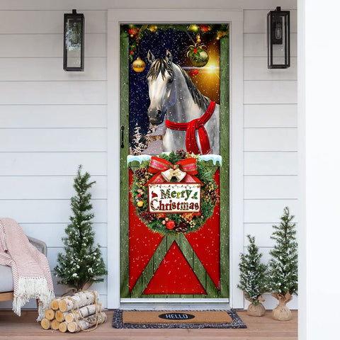 Horse Merry Christmas Door Cover Funny Horse Door Cover Christmas Home Decor Porch Home Holidays Decorations HT