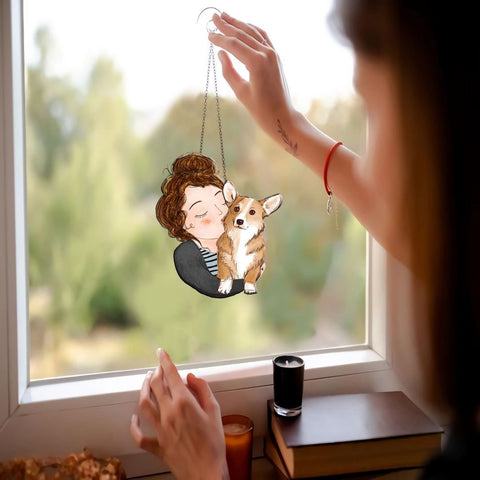 CORGI GIRL Gift GLASS DOG WINDOW DECOR 2D, Corgi Gift idea, gift for corgi girl, gift for corgi lover, corgi gift design