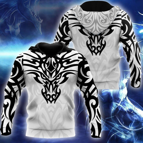 Men Tattoo Hoodie White Premium Tribal Tattoo Dragon 3D Printed Unisex Shirts