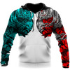 Men Samurai Hoodie Red Blue Premium 3D Printed Samurai Tattoo Hoodie MEI