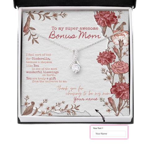 Bonus Mom Necklace: Gift For Mother's Day Super Awesome Bonus Mom, Custom Vintage Message Card HN