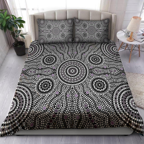 Oceania Bedding Set Aboriginal Grey Circle Dots Australia Indigenous Painting Art bedding set