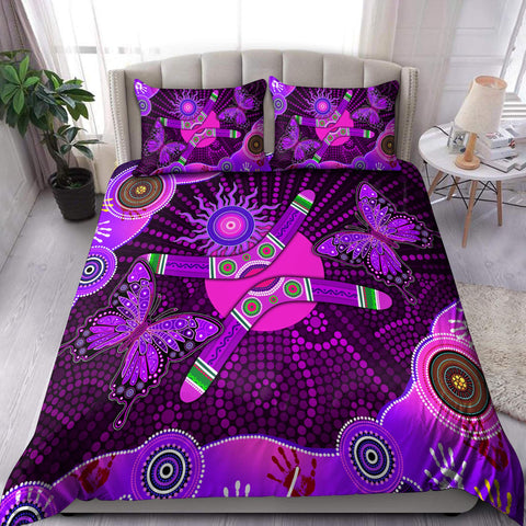 Oceania Bedding Set Aboriginal Naidoc Week 2021 Purple Butterflies Bedding set