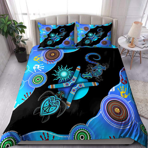 Oceania Bedding Set Aboriginal Naidoc Week 2021 Blue Turtle Lizard Bedding set