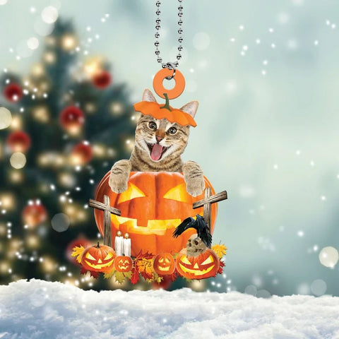 Begal Cat Car Ornament, Bengal, Pumpkin, Skull, Autumn, Halloween, Car Hanging Oament, Plastic Car Ornament 2-Side Printable HT