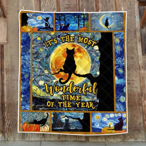 Black Cat Halloween Quilt Blanket Comforter Bedding Home Decoration ND