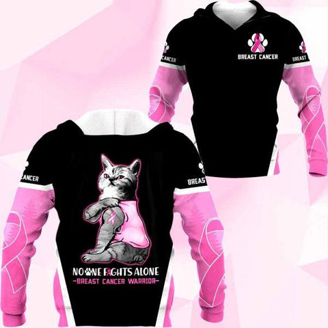 3D Breast Cancer Cat No One Fight Alone Hoodie T-Shirt Sweatshirt SU110304