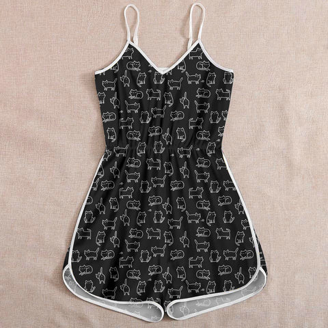 Black Cat Pattern Rompers
