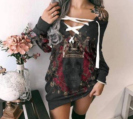 Skull King Rose Lace-up Dress