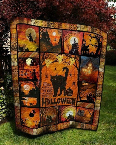 Black Cat Halloween Quilt Blanket Comforter Bedding Home Decoration ND