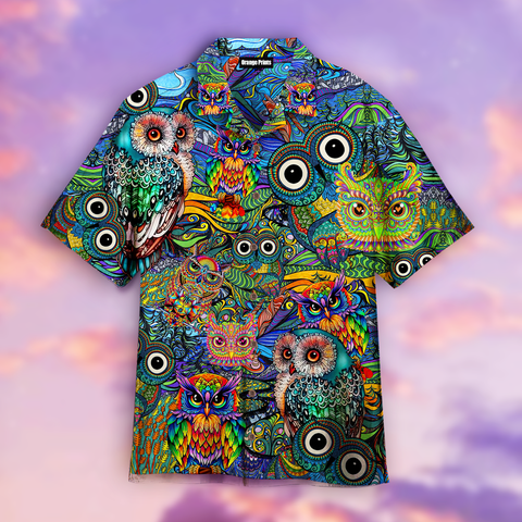 Colorful Art Cute Owls Hawaiian Shirt Summer Beach Clothes Outfit For Men Women ND