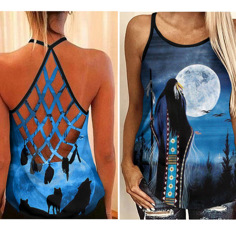 Native American Girl Criss Cross Tank Top For Women HT