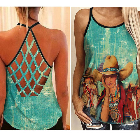 Cowgirl Criss Cross Tank Top For Women HT