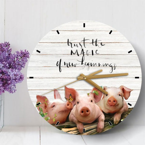 Pig Trust The Magic Of New Beginnings Clock Funny Farm Animal Wooden Clock