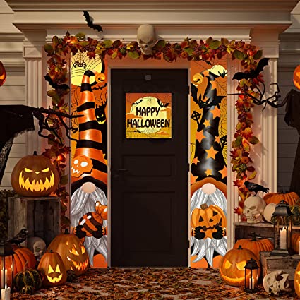 Gnome Pumpkin Ghost Witches Halloween Decorations Outdoor Decor Banners Porch Signs Front Door Outside Yard Garland Party Supplies HT