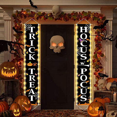 Trick or Treat Hocus Pocus Halloween Decorations Outdoor Decor Banners Porch Signs Front Door Outside Yard Garland Party Supplies HT