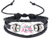 Breast Cancer Bracelets Breast Cancer Gifts For Women - Breast Cancer Survivor Gifts For Cancer Patients Women Pink Ribbon Charm Braided Leather Rope Wrap Bangle Fashion Jewelry
