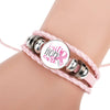 Breast Cancer Bracelets Breast Cancer Gifts For Women - Breast Cancer Survivor Gifts For Cancer Patients Women Pink Ribbon Charm Braided Leather Rope Wrap Bangle Fashion Jewelry