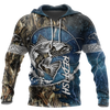 Red fishing all over printed hoodie T-shirt for men and women blue color
