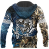 Red fishing all over printed hoodie T-shirt for men and women blue color