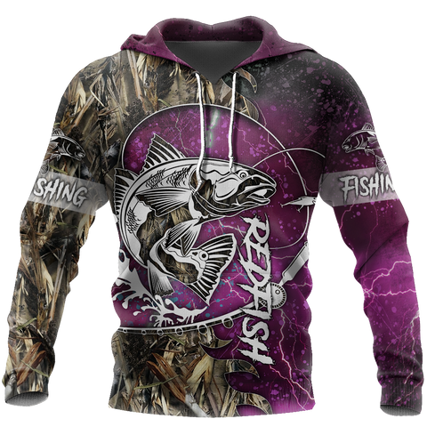 Red fishing all over printed hoodie T-shirt for men and women purple color
