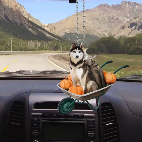 Husky Dog Pumpkin Car Ornament, Husky Dog Happy Harvest Ornament, Husky Dog Fall Ornament Decor, Husky Dog Thanksgiving Ornament Gift HT