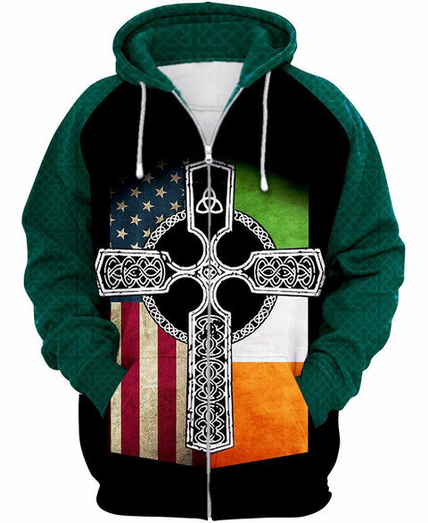 Irish Gift Idea Shenanigans American Irish Patriotic Zip-up Hoodie
