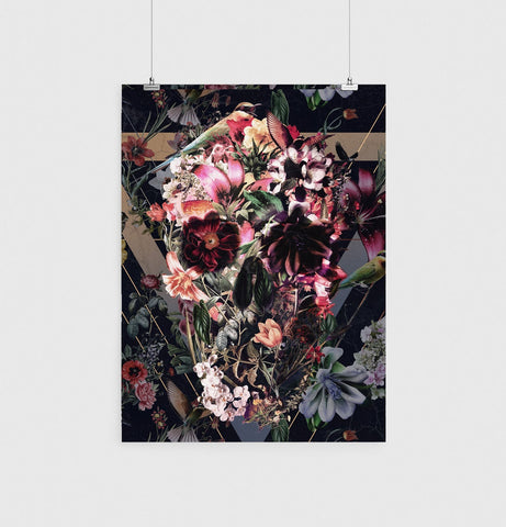 Skull Poster, Sugar Skull Home Decor, Flower Skull Wall Art Gift, Floral Skull Poster Decor