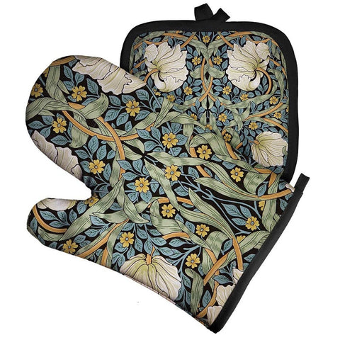 Tropical Flower Oven Mitts and Pot Holder Set Vintage Adolphe Millot Art Floral Plant Pattern Oven Gloves