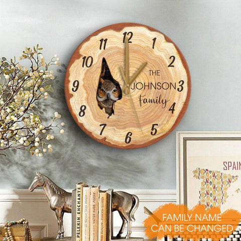 Owl Custom Family Name Personalized Wooden Clock Animal Lovers Gift Housewarming Gift Home Decor