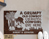 Personalized Cowboy And Cowgirl Live Here Leather Customized Doormat