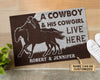 Personalized Cowboy And Cowgirl Live Here Doormat
