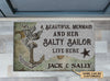 Personalized Mermaid A Beautiful Mermaid And Her Sailor Customized Doormat