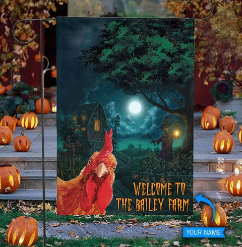 Personalized Rooster Welcome Halloween Double Sided Halloween Garden Flag For Outdoor Yard Decoration Home Decor ND