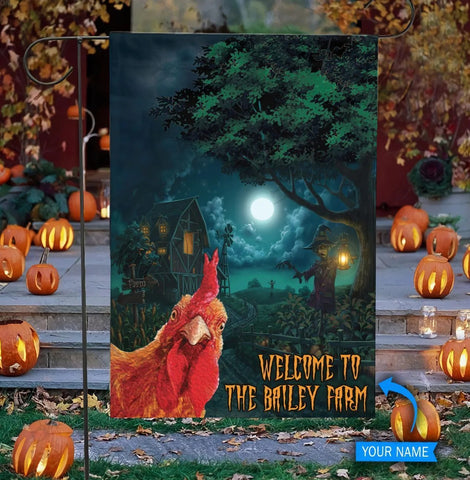 Personalized Rooster Welcome Halloween Double Sided Halloween Garden Flag For Outdoor Yard Decoration Home Decor ND