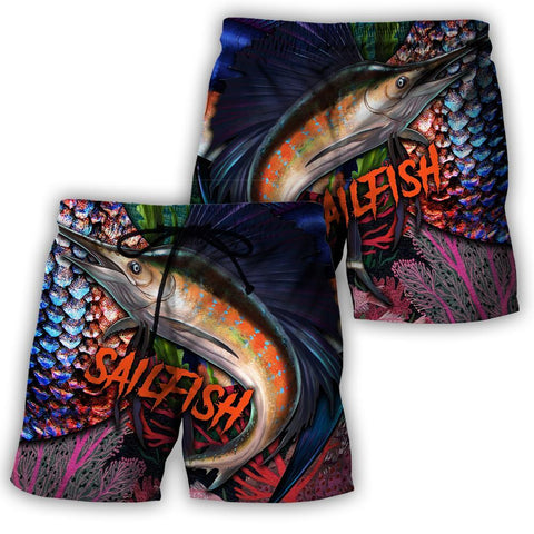 Men Fishing Short Sailfish Fishing on skin 3D all over shirts for men and women