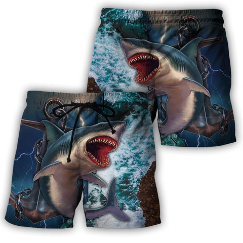Men Fishing Short Shark hunting fishing anchor in deep sea 3d all over printing for fisherman