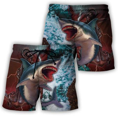 Men Fishing Short Shark hunting fishing anchor in deep sea 3d all over printing for fisherman angry ver