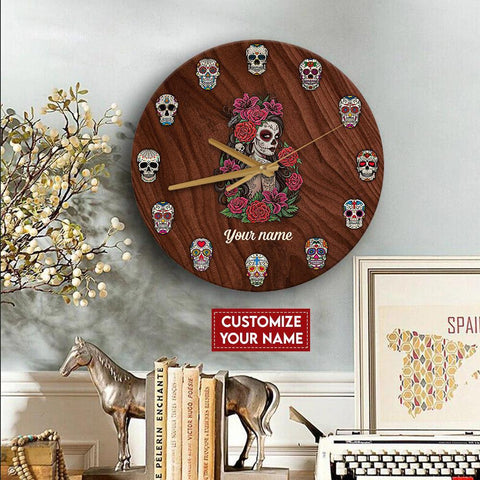 Skull Girl Flat Custom Name Clock