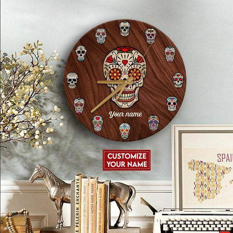 Skull Pattern Custom Name Clock